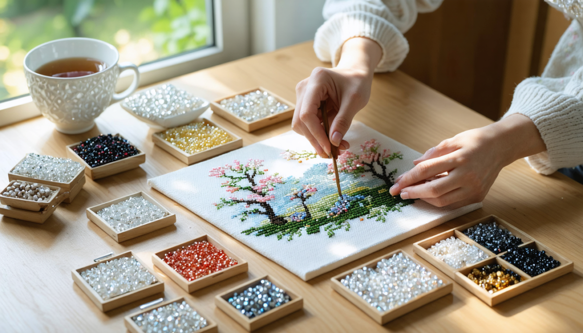 découvrez la broderie diamant, un passe-temps créatif et relaxant qui aide à apaiser l'esprit et à réduire le stress. parfait pour un moment de détente et de concentration.